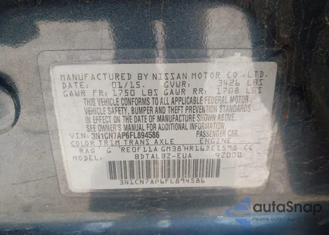 2015 Nissan Versa 1.6 Sv z USA, uszkodzony, nr VIN 3N1CN7AP6FL894586